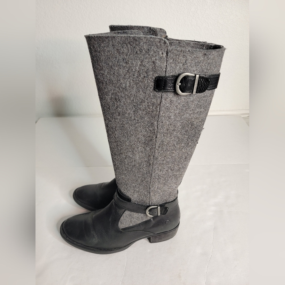 Born Sz 8.5 Boots Wool Leather Mid Calf Gray Black F09903 CQG16